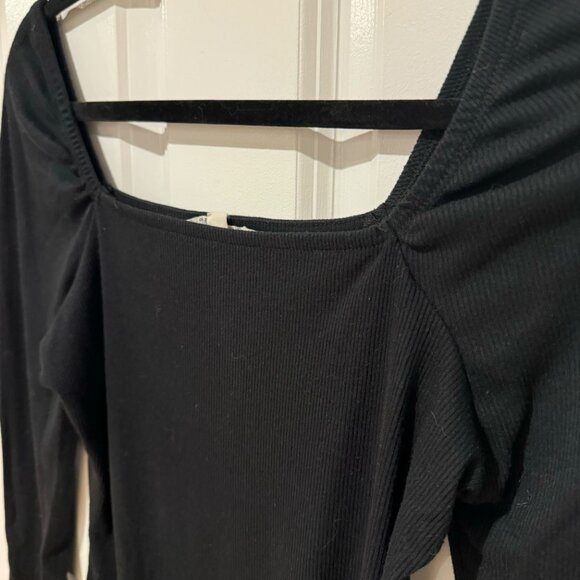 Black Square Neck Long Sleeve Ribbed Bodysuit - Size‎ Medium - Picture 2 of 6
